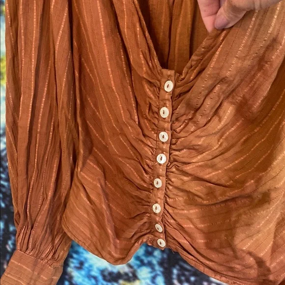 Free People Brown Buttoned Ruched Crop Top - Picture 2 of 8